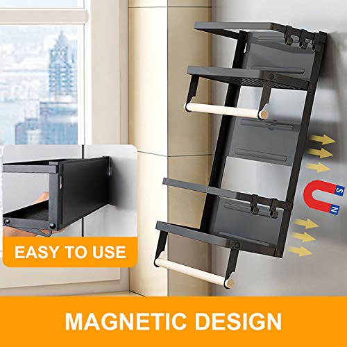 Magnetic Spice Rack,4 Tier Kitchen Magnetic Shelf for Refrigerator Fridge Organizer with 2 Paper Towel Holders and 5 Removable Hooks,Matte Black - view 4