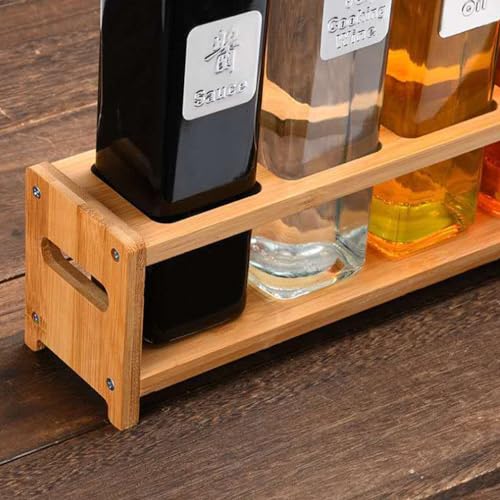 4 Hole Wooden Oil Bottle Rack, Slim Structure, Kitchen Organizer Storage System, for Spice Bottles, Jars, Seasonings, Baking Supplies (Square Slots) - view 4