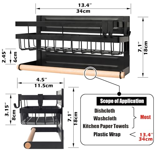 Magnetic Spice Rack for Refrigerator Magnetic Paper Towel Holder Shelf Fridge Magnet Organizer Spice Rack Organizer Kitchen Organization Kitchen Storage,black - view 6