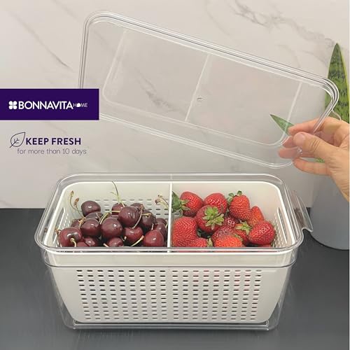 Clear Stackable Storage Containers with Lids BPA-Free Organizer Bins for Refrigerator Pantry Fridge Drawer with Colander and Dividers for Kitchen Food Preservation and Home Organization BPA Free - view 3