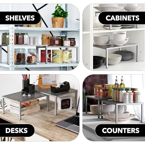 Cabinet Counter Shelf Organizer w/Steel Surface, Silver - view 7