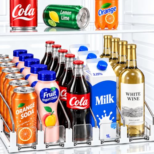 Drink Organizer for Fridge, 5 Row Automatic Adjustable Can Dispenser