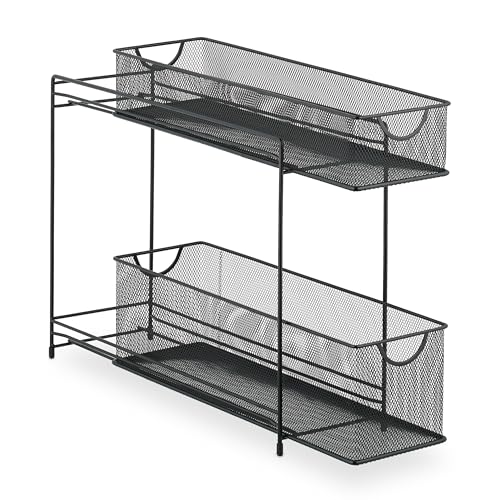 Kitchen Cabinet Organiser, Pull-out Base Unit Shelf, 2 Drawers, Metal Baskets, HWD: 40 x 15 x 46 cm, Black - view 6