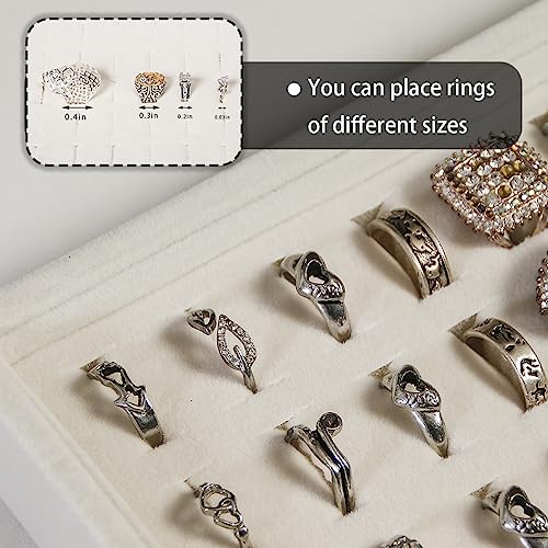2Pcs/Set Stackable Ring Organizer Tray Beige Velvet Ring Earring Stud Jewelry Display Holder Tray for Store Selling or Home Show Storage - view 6
