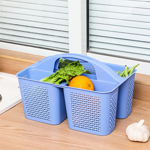 Plastic Portable Shower Caddy Basket with Handle, 3 Compartments, Dark Blue - view 3