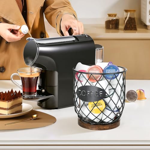 K Cup Holder Organizer, Sturdy Coffee Pod Holder Organizer, 35 Kcup Large Capacity Storage Basket for Kitchen Counter and Office Desktop (Circular Grid) - view 6