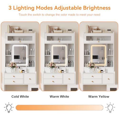 White Mini Vanity Desk with Sliding Mirror Lights and 5 Drawers - view 3