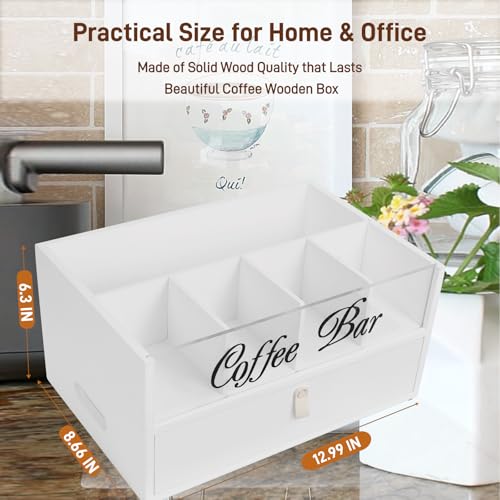 2-Tier Coffee Bar Organizer with Clear Acrylic Top, Built-in Drawer and Leather Handle Pull for Countertop, Stylish Coffee Station Storage Box for Accessories, Pods, Great Gifts for Home - view 3