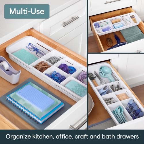 DrawerFit Sliding Drawer Tray with Adjustable Dividers, Expandable Kitchen Storage Organizer, Speckled White - view 6