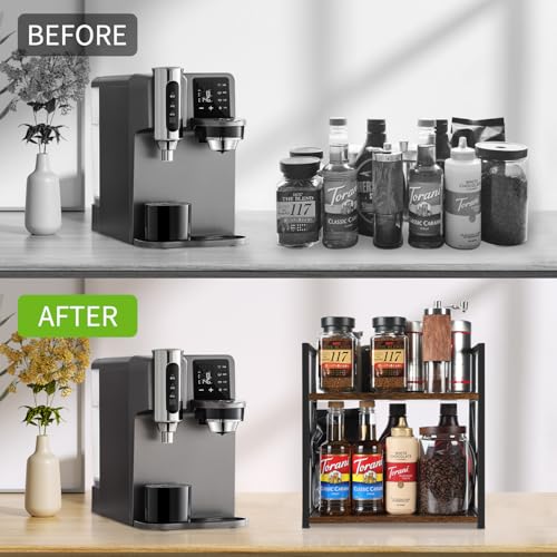 Countertop Shelf Organizer,Coffee Bar Accessories,Spice Rack,Coffee Counter Shelf,2 Tier Coffee Organizer Station for Mugs,Cups,Cream,Syrup(Rustic Brown, Medium) - view 5