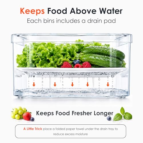 6 Pack Clear Fridge Organizer Bins with Drain Trays - Stackable - view 4