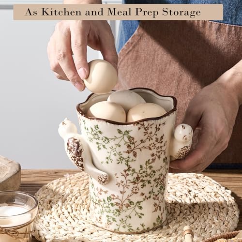 6.34'H Utensil Holder for Kitchen Counter, Modern Farmhouse Cooking Utensil Holder and Crock Home Kitchen Decor, Ceramic Utensil Organizer for Spatula, Ladle, Eggbeater, Rolling Pin- Green and Beige - view 7