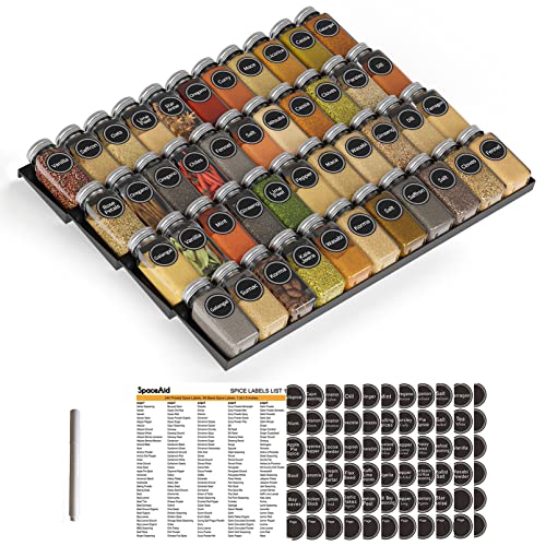 Spice Drawer Organizer with 28 Spice Jars, 386 Spice Labels, 4 Tier Seasoning Rack Tray Insert for Kitchen Drawers, 13" Wide x 17.5" Deep (Pack of 2) - view 7