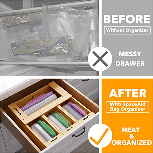 Bamboo Drawer Dividers with Inserts 6 Dividers with 12 Inserts (17-22 in) Bag Storage Organizer for Kitchen Drawer (4 Pack) - view 3