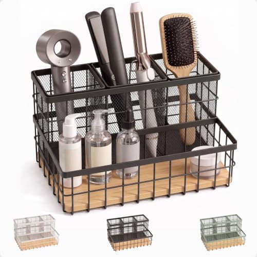 Hair Tool Organizer Countertop, Breathable Metal & Bamboo, Heat-Resistant