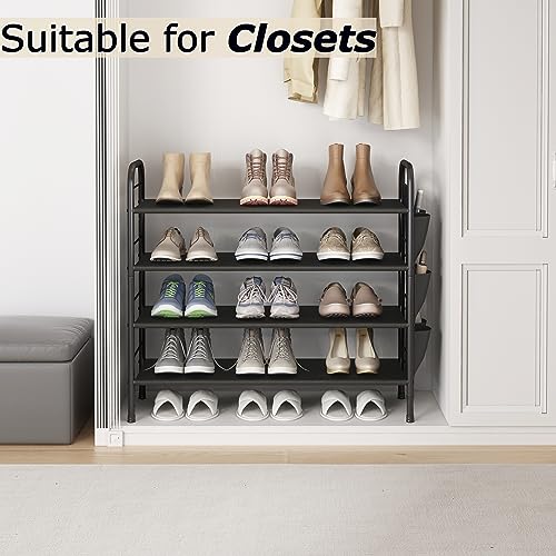 Shoe Rack Storage Organizer 4 Tier Free Standing Metal Shoe Shelf Compact Shoe Organizer with Side Bag for Entryway Closet Bedroom,Black - view 5