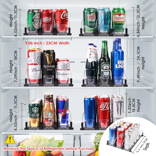 Drink Dispenser for Refrigerator, Self-Pushing Soda Can Organizer for Fridge, 3 Rows has been Assembled, Automatic Can Organizer with Spring Loaded for Refrigerator Holds 12 cans, Black - view 3