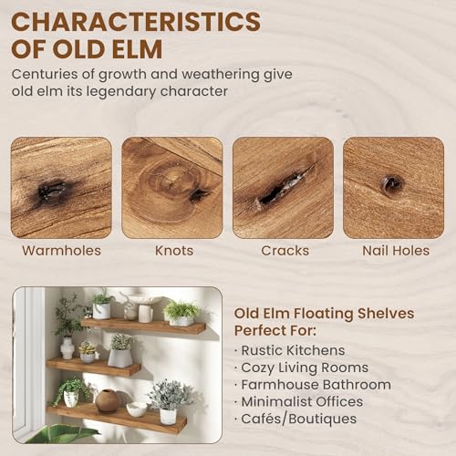 55" Wall Mounted Floating Shelves, Natural Elm Wood, 1 Pack - view 5