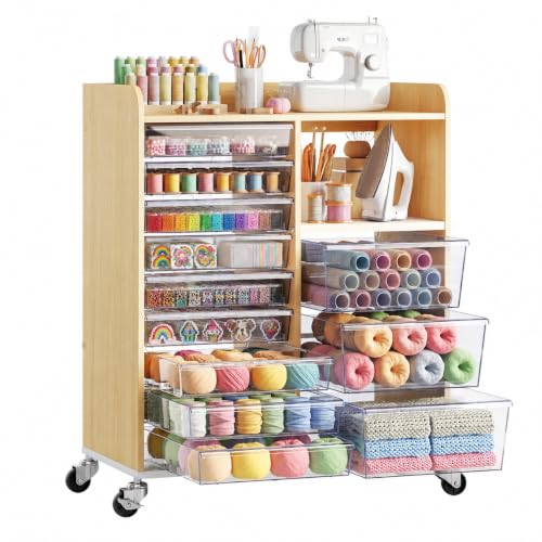 12-Drawer Storage Cabinet with Wooden Top,Open Shelf, Wood Grain