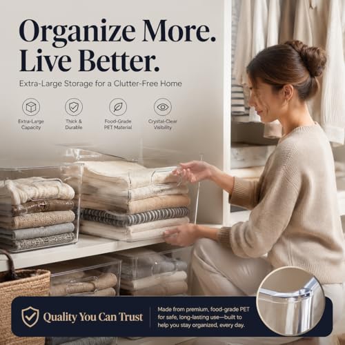 4 Pack Extra Large Clear Plastic Storage Bins 13x10x8in Organizers - view 7