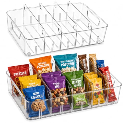 Snack Bin Organizer, 2PCS Clear Plastic Storage Bins with Removable Divider