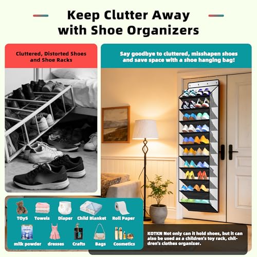 10-Pocket Multi-Use Over the Door Organizer, Heavy Duty 95lbs Capacity with Breathable Mesh, Versatile Hanging Storage for Shoes, Toys, Office Supplies-Classic (Black, 10-Shelf) - view 7