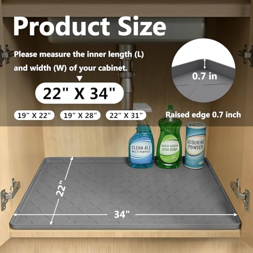 Under Sink Mat Kitchen Waterproof, Silicone Sink Tray 22"X34" - view 3
