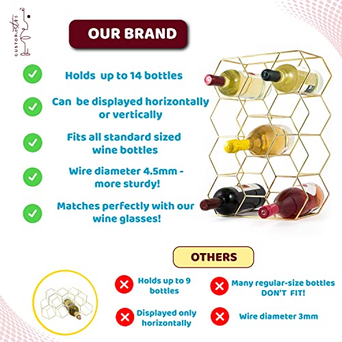 Countertop Wine Rack - 14 Bottle Freestanding Modern Gold Metal Small Wine Rack - 3 Tier Tabletop Wine Holder Stand for Cabinet, Pantry, Wine Bottle Storage - No Assembly Required - view 6