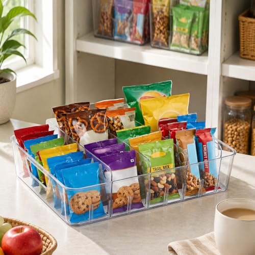 Snack Bin Organizer, 2PCS Clear Plastic Storage Bins with Removable Divider - view 3