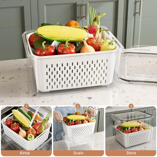 10 Pack Fruit Storage Containers for Fridge with Removable Colanders - Food Storage Containers with Lids, BPA-Free Produce Containers Keep Fruits, Vegetables, Berry, Meat Fresh Longer - view 5