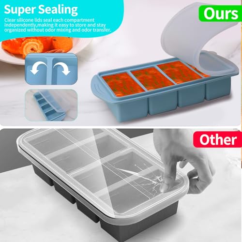 Silicone Freezer Molds Gift Set with 1,and 2 Tbsp, 1/2, 1, and 2 Cup Silicone Freezer Trays With Lids - Meal Prep and Kitchen Essentials Bundle (Blue 5 Pack) - view 4