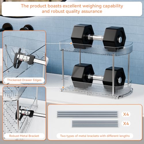 2 Pack Large Pull Out Bathroom Organizers and Storage,2 Tier 12.8″ Tall Sliding Kitchen Under Sink Organizer for Cleaning Products Storage,Acrylic Clear Bathroom inder Sink Organizer,Undersink Storage - view 6