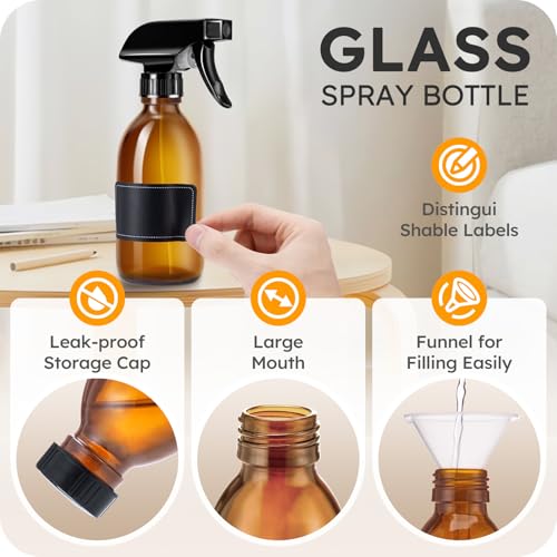 Glass Spray Bottles 8oz, 2 Pack Amber Glass Spray Bottles - view 4