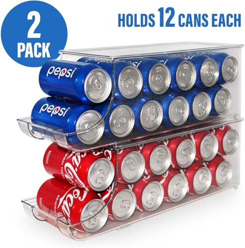 Soda Can Organizer with Lids, Stackable Soda Can Dispenser for Refrigerator, Clear Can Holder Organization and Storage Bins for Fridge, Kitchen, Countertop, Drink Pantry Organizers, Holds 12 Cans Each - view 5