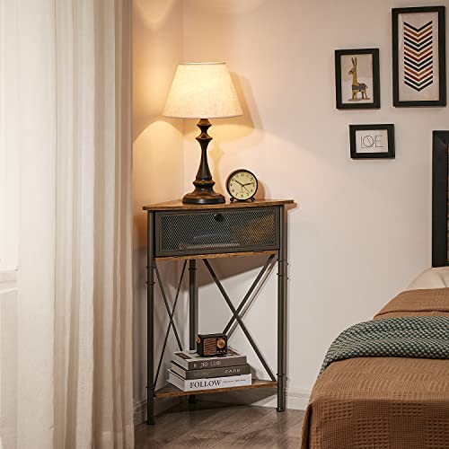 Corner Table/Cabinet with Flip Door and Storage Shelves, Free-Standing Organizer for Compact Space in Living Room/Study/Lobby/Bedroom,Industrial - view 5