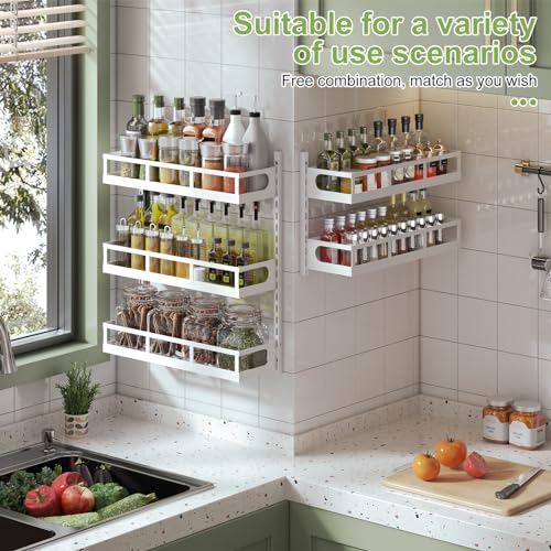Wall Mount Spice Rack Organizer 5 Tier Height-Adjustable Hanging Spice Shelf Storage for Kitchen Pantry Cabinet Door, Dual-Use Seasoning Holder Rack with Hooks, White - view 3