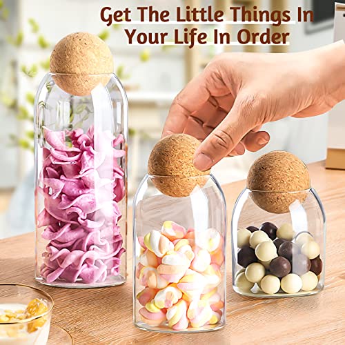 3Pcs Glass Jar with Round Ball Cork,Coffee Bean Jar Glass Cork Clear Glass Bottles with Cork Glass Canisters for Food, Coffee, Sugar, Spice, Tea,DIY (500ml / 700ml / 1000ml) - view 3