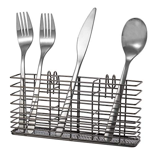 Cutlery Utensil Silverware Drying Rack, Flatware Storage Solution Basket with Hooks for Kitchen Dish Drainer Dish Drying Rack, Rust Proof Nickel