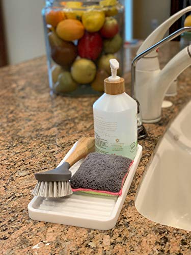 Silicone Kitchen Sink Organizer Tray, Sponge Holder and Countertop Protector | Bathroom and Kitchen Soap Dish and Dispenser Tray (White, 10"x5.25") - view 2