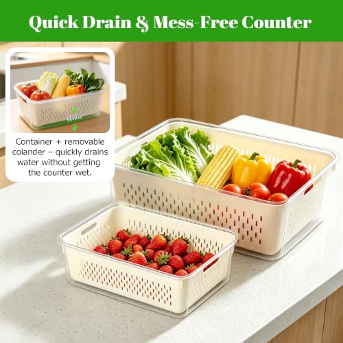 5 Pack Fruit Storage Containers for Fridge, Stackable Leakproof Food Keeper with Removable Colander, BPA-Free Produce Saver for Vegetables, Berries & Meat - view 6
