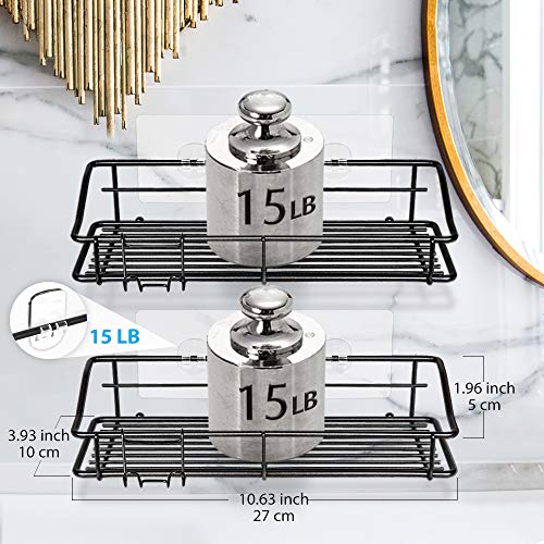 Shower Caddy Shelf with Hooks Storage Rack Organizer Adhesive Stainless Steel without Drilling for Bathroom, Lavatory, Washroom, Restroom, Shower, Toilet, Kitchen (Black, 3 Pack) - view 5