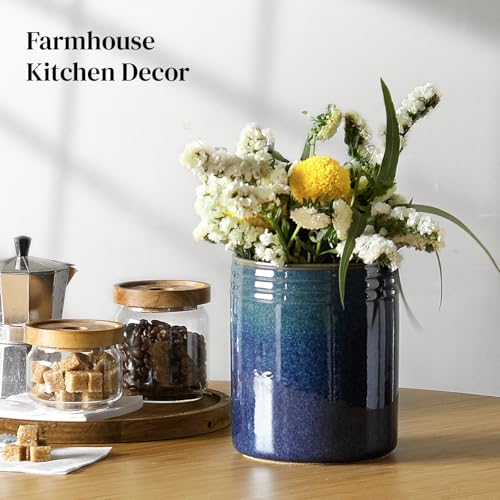 7.2" Kitchen Utensil Holder, Extra Large Farmhouse Utensil Holders for Countertop, Ceramic Utensil Crock, Anti Slip Cork Bottom - view 7