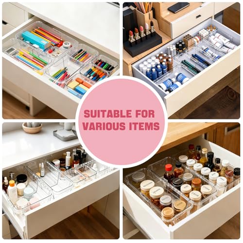 15 PCS Extendable Drawer Organizer Set Clear Stackable Vanity Storage Bins - view 4