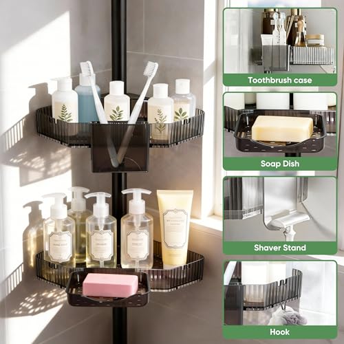 4 Tier Corner Shower Caddy with Modular Poles ABS Basket & Carbon Steel Shower Organizer Adjustable Tension Rod Screw Free Shower Caddy Wall Mounted Rack Shelves Storage Bathroom Accessories - view 6