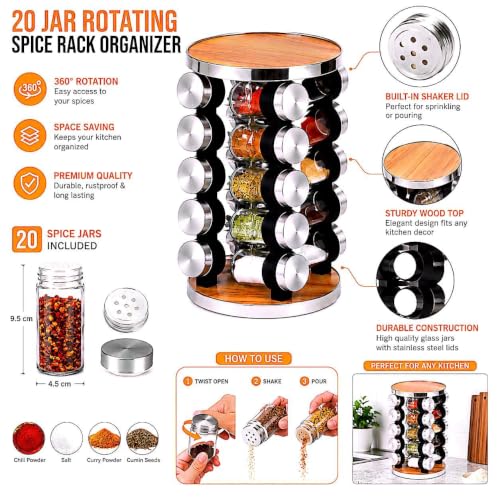 20 Jar Rotating Spice Rack, Wood & Stainless Steel Countertop - view 2