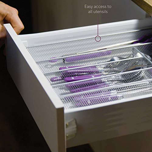 Cutlery Organizer Silverware Tray with 6 Compartments | Kitchen Utensil Drawer Organizer | Silverware Tray for Drawer | The Mesh Collection, Silver - view 2