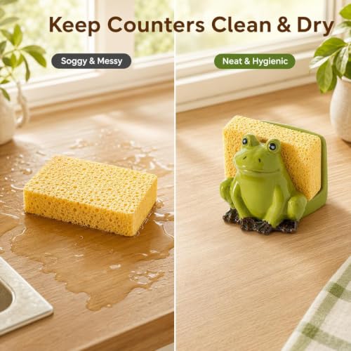 Ceramic Frog Sponge Holder Kitchen Sink Counter Scrub Pad Caddy Organizer - view 5