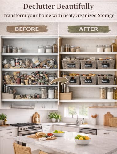 Pantry Baskets, 3 Pack Wicker Storage Baskets for Shelves, Gray - view 6