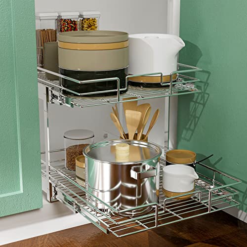 2 Tier Individual Pull Out Cabinet Organizer 11" W x 18" D, Slide Out Kitchen Cabinet Storage Sliding Shelves - view 5