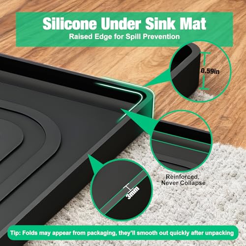 Under Sink Mat 31 X 22, Waterproof Silicone Cabinet Kitchen Liner, Black - view 5